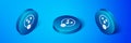 Isometric Water drop forbidden icon isolated on blue background. No water sign. Blue circle button. Vector Royalty Free Stock Photo