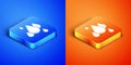 Isometric Water drop icon isolated on blue and orange background. Square button. Vector Royalty Free Stock Photo