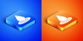 Isometric Water drop icon isolated on blue and orange background. Square button. Vector Royalty Free Stock Photo