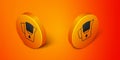 Isometric Water jug with a filter icon isolated on orange background. Orange circle button. Vector