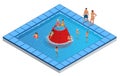 Isometric Water Park, Aquapark, Children s Slides vector illustration