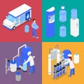 Isometric Water Purification Factory. Courier with Bottle of Clean Water Royalty Free Stock Photo