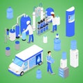 Isometric Water Purification Factory with Workers Inspecting the Quality Production