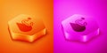 Isometric Water temperature icon isolated on orange and pink background. Hexagon button. Vector