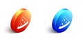 Isometric Watermelon icon isolated Isometric background. Orange and blue circle button. Vector