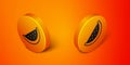 Isometric Watermelon icon isolated on orange background. Orange circle button. Vector