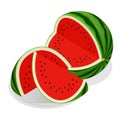 Isometric watermelon and pieces of refreshing watermelon on a white background.