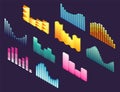 Isometric wave charts. Colorful infographic design. Design elements for business presentation, statistics of data or