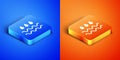 Isometric Wave with water drop icon isolated on blue and orange background. Square button. Vector Royalty Free Stock Photo