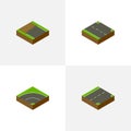 Isometric Way Set Of Rightward, Down, Bitumen And Other Vector Objects. Also Includes Right, Down, Unfinished Elements.