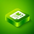Isometric Waybill icon isolated on green background. Green square button. Vector