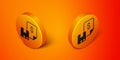 Isometric Waybill icon isolated on orange background. Orange circle button. Vector