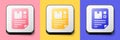 Isometric Waybill icon isolated on pink, yellow and blue background. Square button. Vector