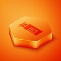 Isometric Weapons oil bottle icon isolated on orange background. Weapon care. Orange hexagon button. Vector