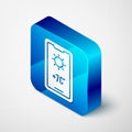 Isometric Weather forecast icon isolated on grey background. Blue square button. Vector Illustration. Royalty Free Stock Photo