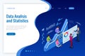 Isometric web banner Data Analisis and Statistics concept. Vector illustration business analytics, Data visualization Royalty Free Stock Photo