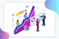 Isometric web banner Data Analisis and Statistics concept. Vector illustration business analytics, Data visualization Royalty Free Stock Photo