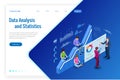 Isometric web banner Data Analysis and Statistics concept. Vector illustration business analytics, Data visualization Royalty Free Stock Photo