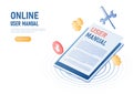 Isometric Web Banner Digital Tablet with User Manual Document