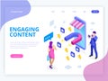 Isometric web banner with Engaging Content, Content Marketing Success, Marketing Mix. Social influencer. Social media Royalty Free Stock Photo