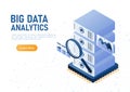 Isometric Web Banner Magnifying Glass Scanning Database Server on Computer Chip Royalty Free Stock Photo