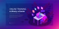 Isometric web banner online training or education and Internet training courses concept. Landing page template. Modern