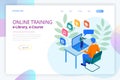 Isometric web banner online training or education and Internet training courses concept. Landing page template. Modern