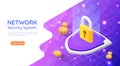 Isometric Web Banner Padlock with Keyhole Icon on Abstract Network Background Royalty Free Stock Photo