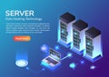 Isometric web banner Server room and hosting storage technology