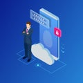 Isometric web banners for cloud computing services and technology, data storage