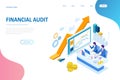 Isometric web business concept of financial administration, accounting, analysis, audit, financial report. Auditing tax