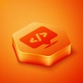 Isometric Web design and front end development icon isolated on orange background. Orange hexagon button. Vector Royalty Free Stock Photo