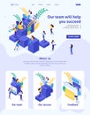 Isometric Website Template Landing page concept concept career ladder for women, success in big business. Business lady succeeds.