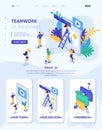 Isometric Website Template Landing page workflow and teamwork of a big team on a project. Adaptive 3D