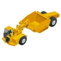 Isometric Wheel tractor-scraper. Wheel tractor-scraper, heavy equipment used for earthmoving. scraper a conveyor belt