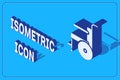 Isometric Wheelchair for disabled person icon isolated on blue background. Vector Illustration