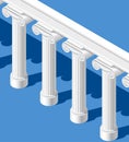 Isometric white classic ancient colonnade on blue background Royalty Free Stock Photo
