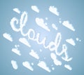 Isometric white clouds with cloudy text effect, vector illustration