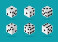 Isometric white dice for casino, craps and poker.