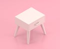 Isometric white nightstand in flat color pink room,single color white, cute toylike household objects, 3d rendering, 3d icon Royalty Free Stock Photo