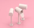 Isometric white outdoor mailbox in flat color pink room,single color white, cute toylike household objects, 3d rendering, 3d icon