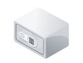 Isometric, white safety box with a numeric keypad lock. Rectangular shape with a metallic surface. Modern lockbox. Clean and Royalty Free Stock Photo