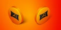 Isometric Wide angle picture icon isolated on orange background. Panorama view. Orange circle button. Vector