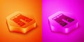 Isometric Wide pants icon isolated on orange and pink background. Trousers sign. Hexagon button. Vector