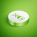 Isometric Windmill icon isolated on green background. White circle button. Vector