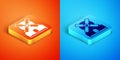 Isometric Windmill icon isolated on orange and blue background. Vector