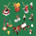 Isometric Windmills Icons Collection Royalty Free Stock Photo