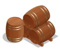 Isometric Wine Barrels on white background. Vector illustration barrel wood.