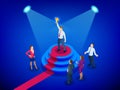 Isometric winner business and achievement concept. Business success. Big trophy for businessmen.
