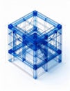 Isometric Wireframe Blue Transparent Cube Structure on White Background Royalty Free Stock Photo
